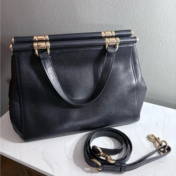 Black Coach Grace satchel with gold dowel accents - wear or repair style B1957 - Picture 2 of 12